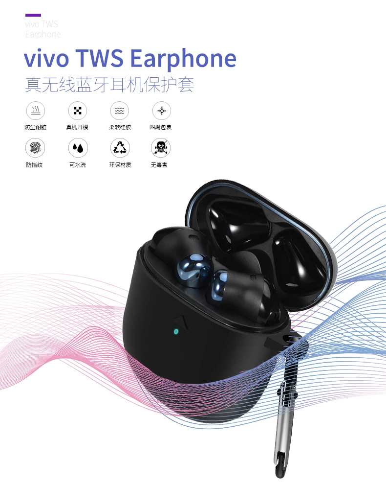 FIFATA Soft Silicone Protective Case Full Cover For VIVO TWS Bluetooth Earphone Protective Cover+Carabiner For Vivo Tws Headset