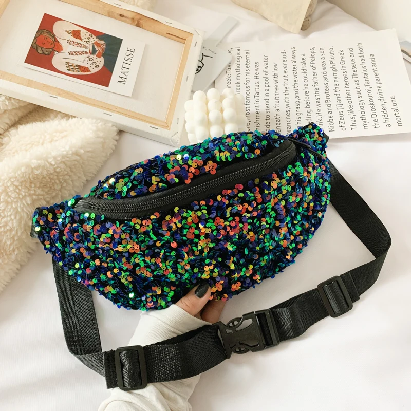 New Fashion Sequins Women Fanny Packs Femme Large Capacity Shoulder Waist Bags Casual Purse Wallet Chest Crossbody For Women Bag