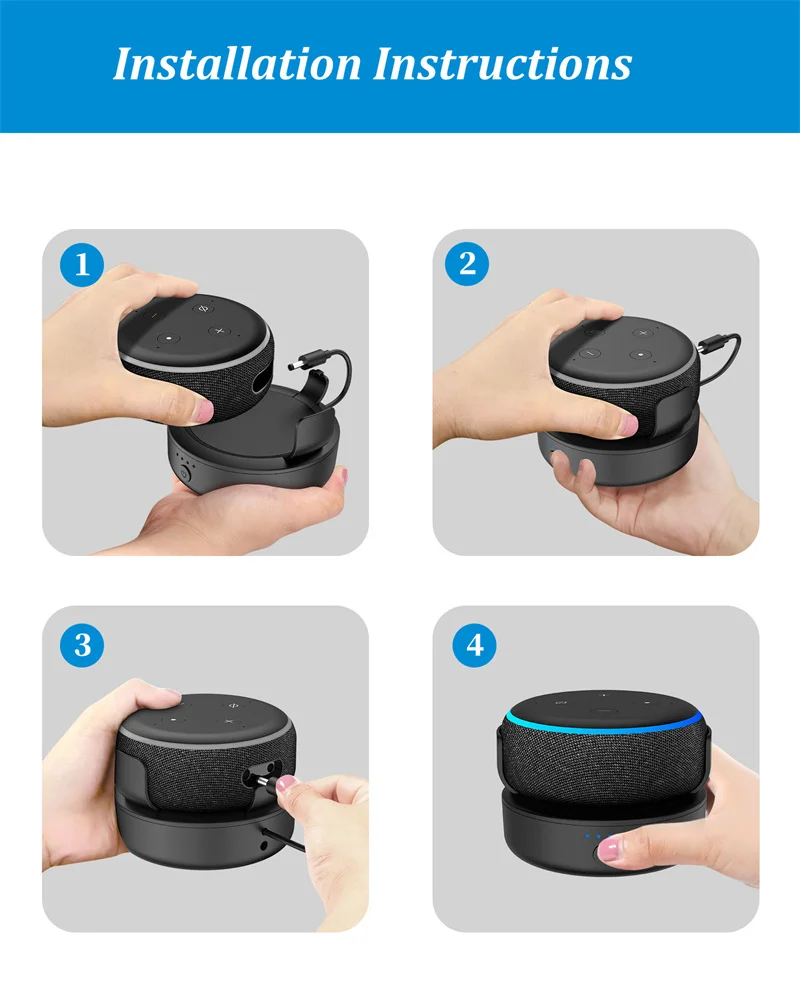 قاعدة بطارية لـ Alexa Echo Dot 3 الجيل الثالث حامل بطارية محمول وقابل لإعادة الشحن لمكبر الصوت الذكي 5000/10000 مللي أمبير في الساعة