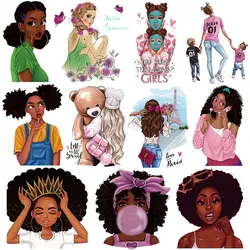 CQ-African Girl Clothes Badge Patches Heat Transfer Sweatshirts Tops Heat Press Vinyl DIY Washable Heat Patch Black