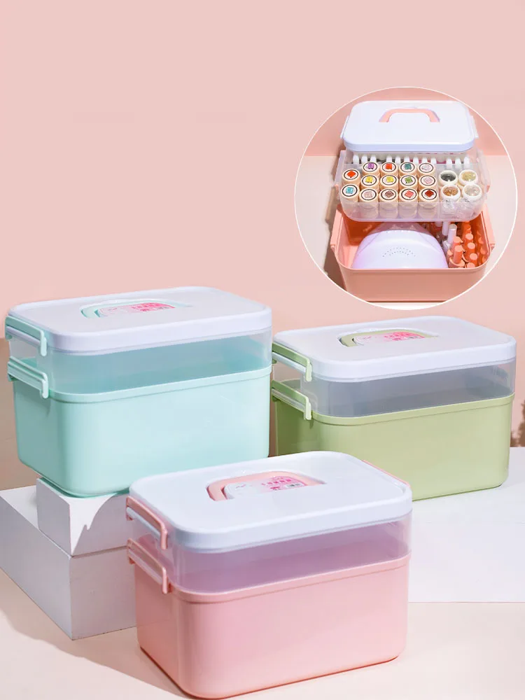 Double Layer Hand-Held Nail Dryer Machine Nail Tools Storage Box Nail Gel Polish Organizer Desktop Medicine Case