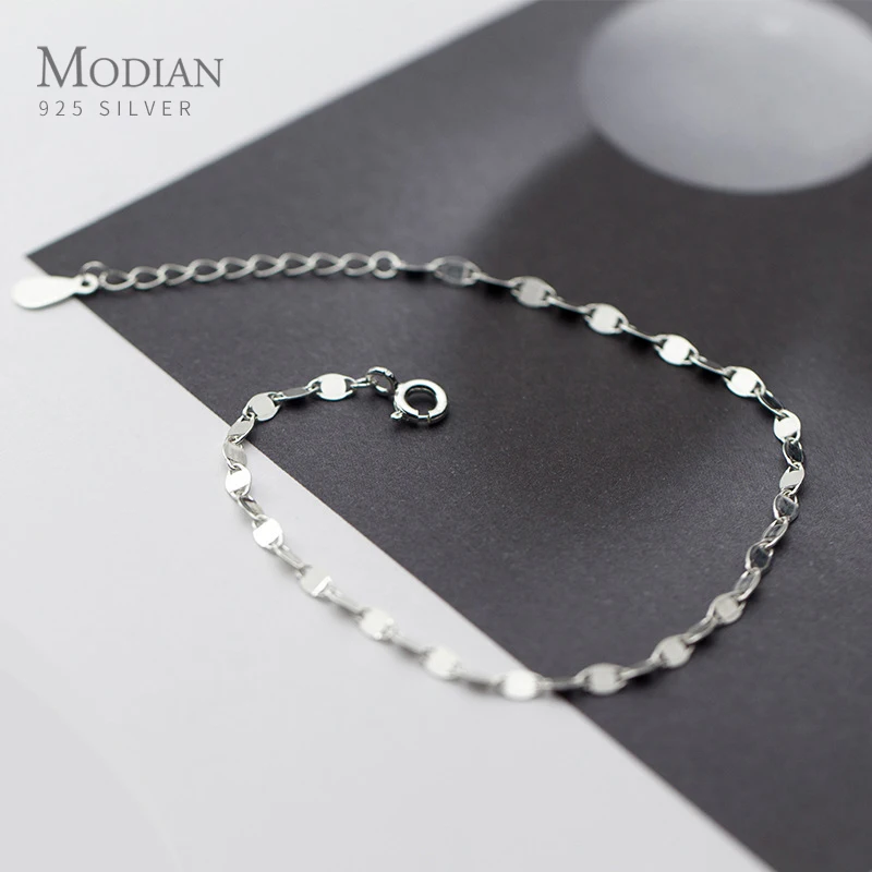 Modian Hight Quality 925 Sterling Silver Simple Sequins Bracelet & Bangle For Women Adjustable Bracelet Fine Jewelry Party Gift