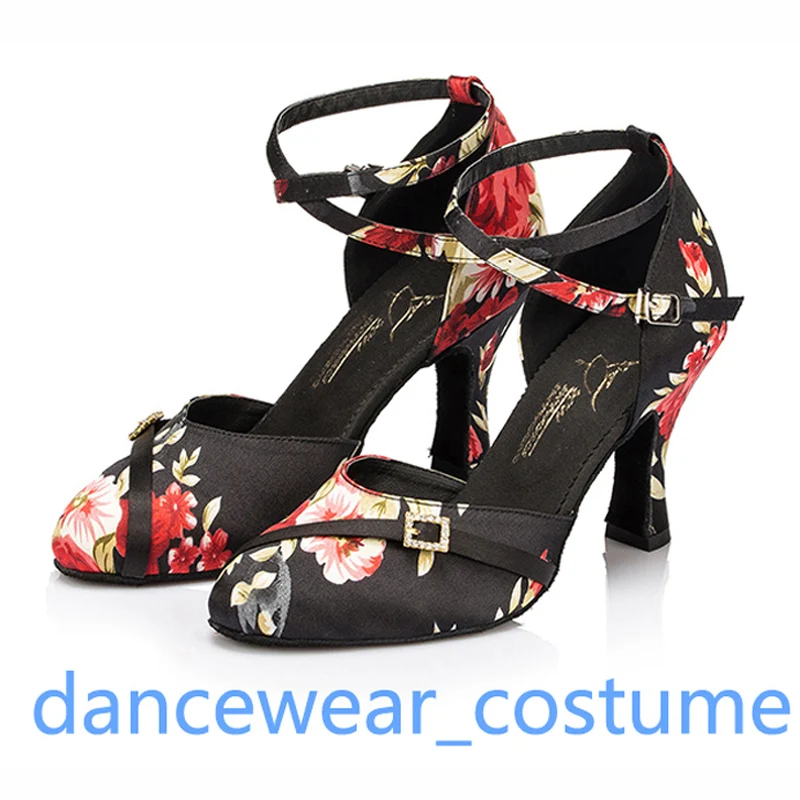 Chaussures de danse en daim à bout fermé pour femmes et filles, sandales à talons hauts, satin, salle de Rh, latin, tango, jazz, salsa moderne, professionnel, US5-9