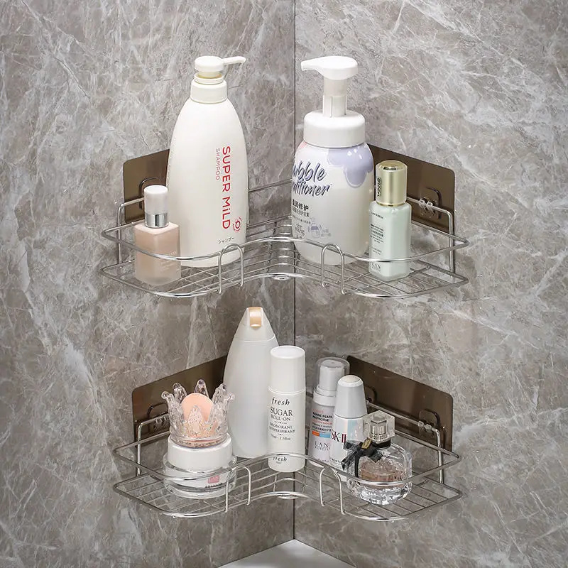 Stainless Steel Golden Bathroom Shelf Punch-Free Wall Hanging Toilet Storage Rack Towel Bar Integrated Organize Storage Holder
