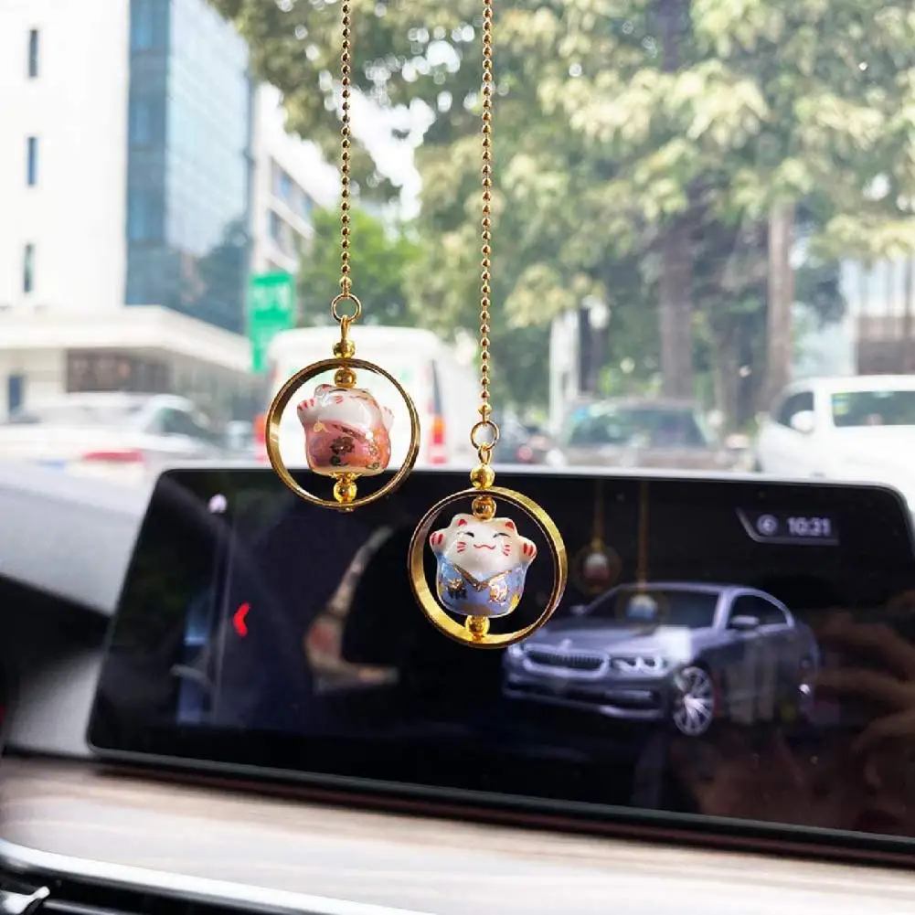 2Pcs Car Pendant Lucky Cat Exquisite Craftsmanship Reusable Car Figurine Hanging Pendant for Home