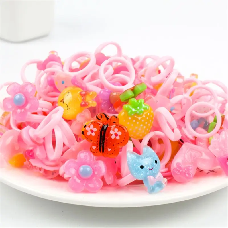 10PCS Children Cartoon Pretend Play Rings Candy Flower Animal Shape Ring Mix Finger Fashion Beauty Jewellery Girl Cosplay Toys