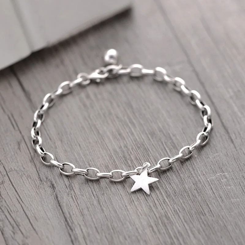 925 Sterling Silver Vintage Star Bead Charm Bracelet &Bangle For Women Wedding Party Jewelry Gift Jlfjdla