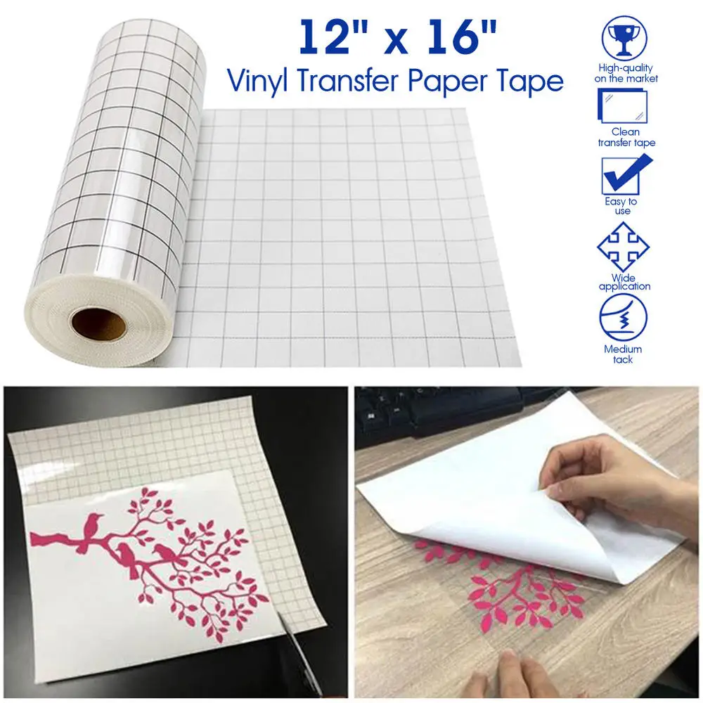 12 x 60inch Vinyl Transfer Paper Tape Roll Cricut Adhesive Clear Alignment Grid Adhesive Hotfix Paper Positioning Papers