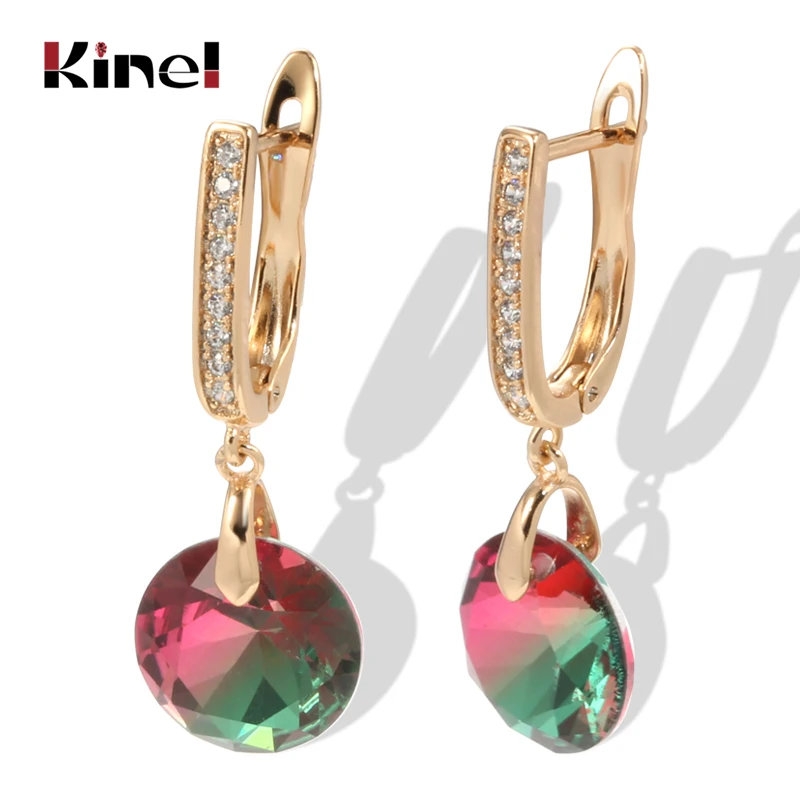 Kinel Hot Fashion Natural Rainbow Zircon Dangle Earrings For Women 585 Rose Gold Earrings High Quality Daily Fine Jewelry 2021