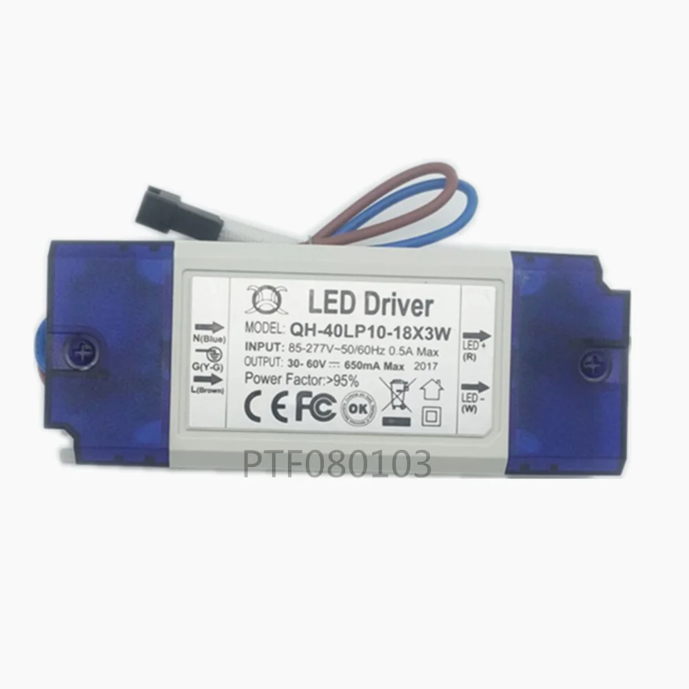 10-18x3W 650mA 20W 30W 40W 85-277V Driver LED 700mA DC30-60V Trasformatore di alimentazione PFC alto per lampada a LED