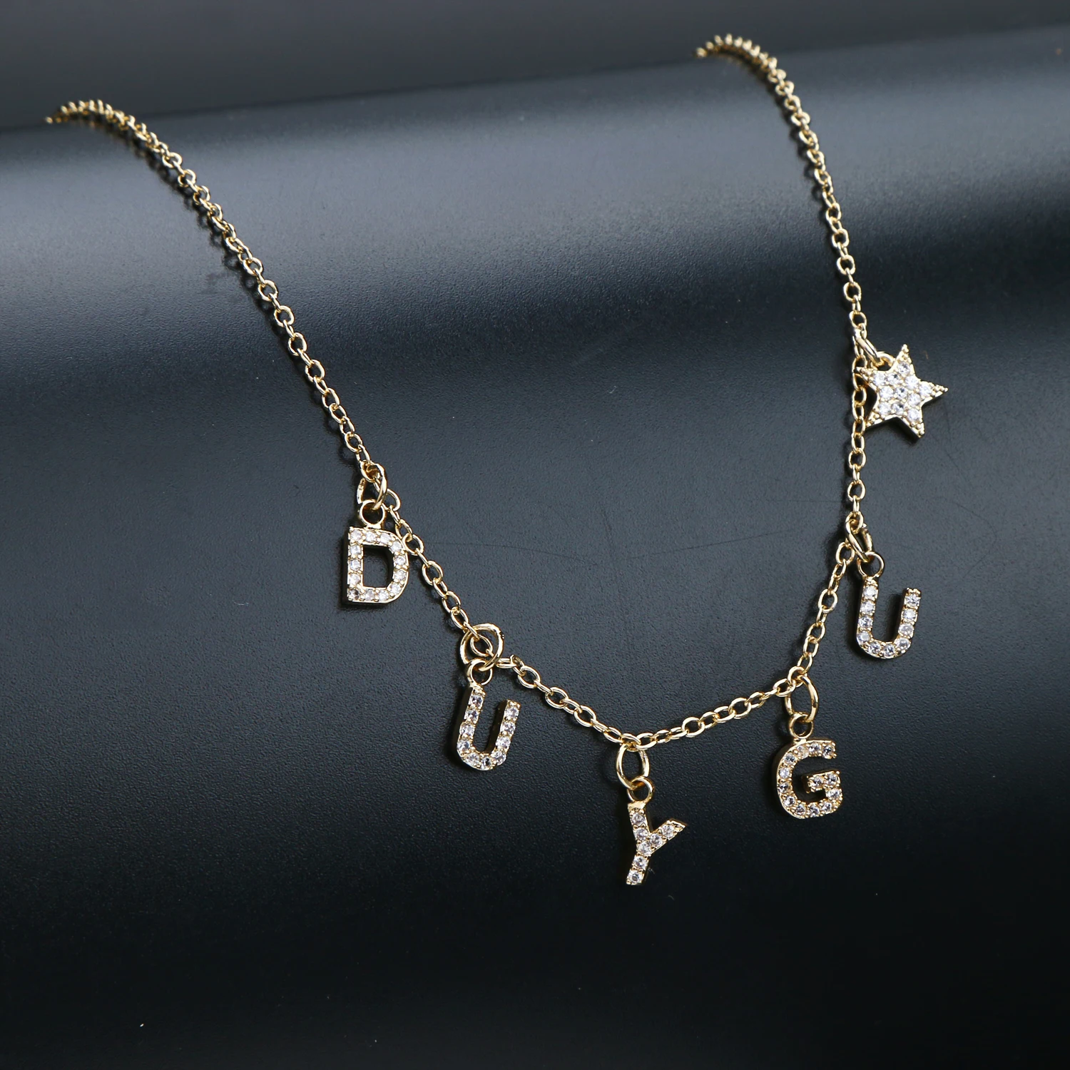 DOREMI Trendy Zircon Name Necklace for Women Girl Personalized Name Necklace Copper Pendant Bijoux Collares Mujer Collier