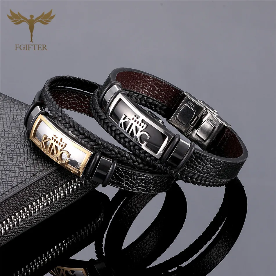 Fashion King Crown Men Bracelet Stainless steel Jewelry Accessory Leather Bracelets & Bangles for Men Women Sport Jewelry image 2