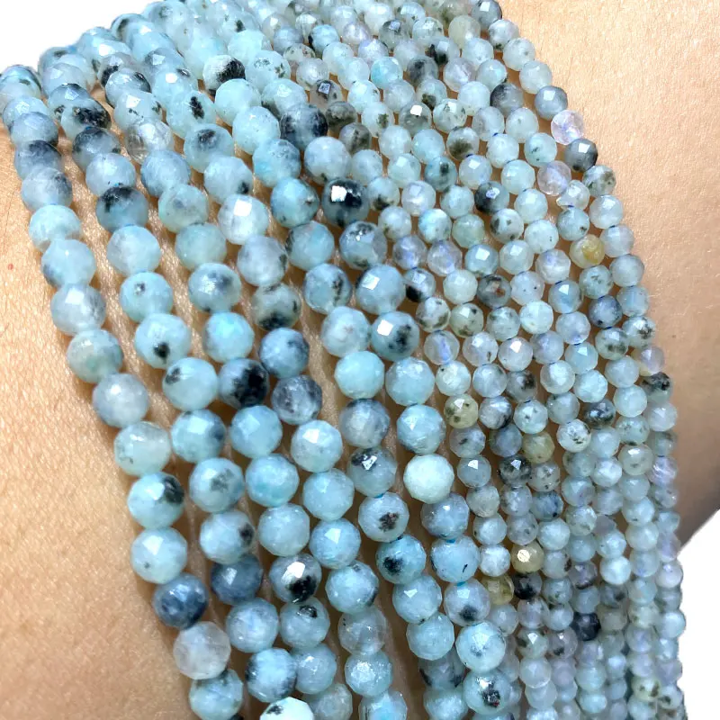 Fine 100% Natural Stone TIANSHAN Light Blue Jade Faceted Round Spacer Beads For Jewelry Making  DIY Bracelet Necklace 2/3/4MM