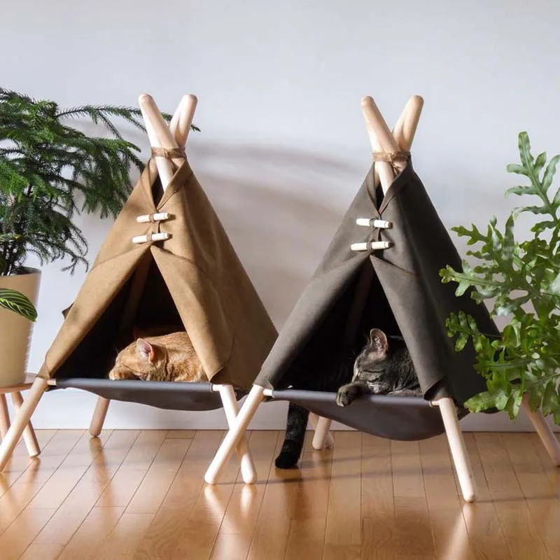 Wooden Tent Bed For Cats Kitty Tunnel Puppy Teepee Outdoor Indoor Dog House Basket Winter Christmas Pet Supplies Photo Props