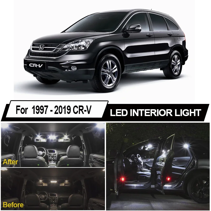White Canbus LED Lamp Interior Map Dome Lights For Honda CR-V CRV 1997-2015 2016 2017 2018 2019 License Plate Light No Error