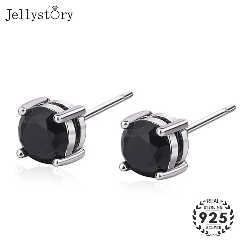 

Jellystory Vintage 925 Silver Jewelry Earrings with Round Shape Obsidian Stud Earrings for Women Wedding Party Gifts Wholesale