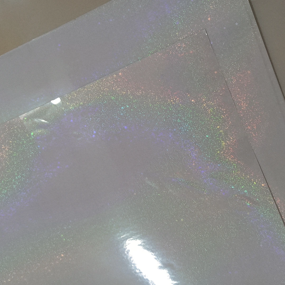 50 Sheets Holographic Holography Transparent Sand Glitter+Stars 210x297MM Cold Laminating Film DIY Card Adhesive Vinyl Themself