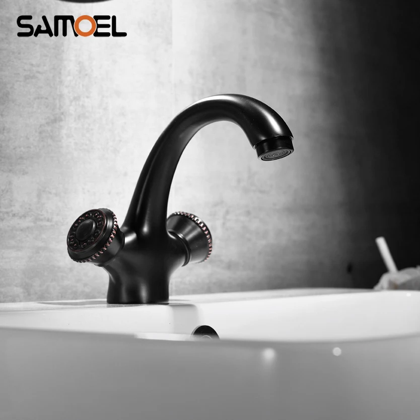 

New Arrival Deck Mounted Single Hole Dual Handle Black Bronze Bathroom Faucet Mixers ORB Basin Water Tap B3336