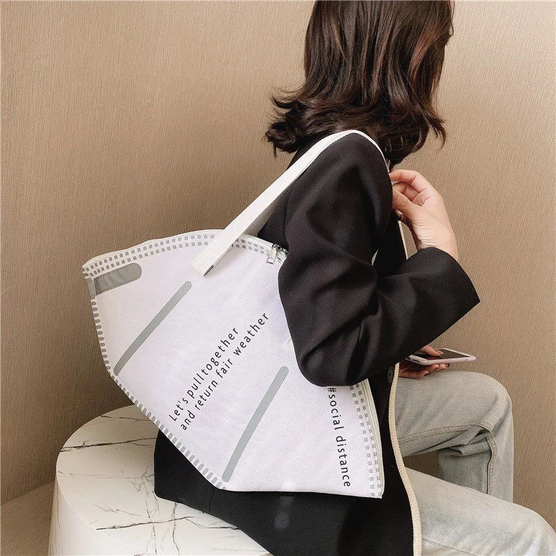 New Fashion Women Large Mask Shopping Bag Canvas Shoulder Bag Home Storage Bag Luxury Handbag Tote Bag