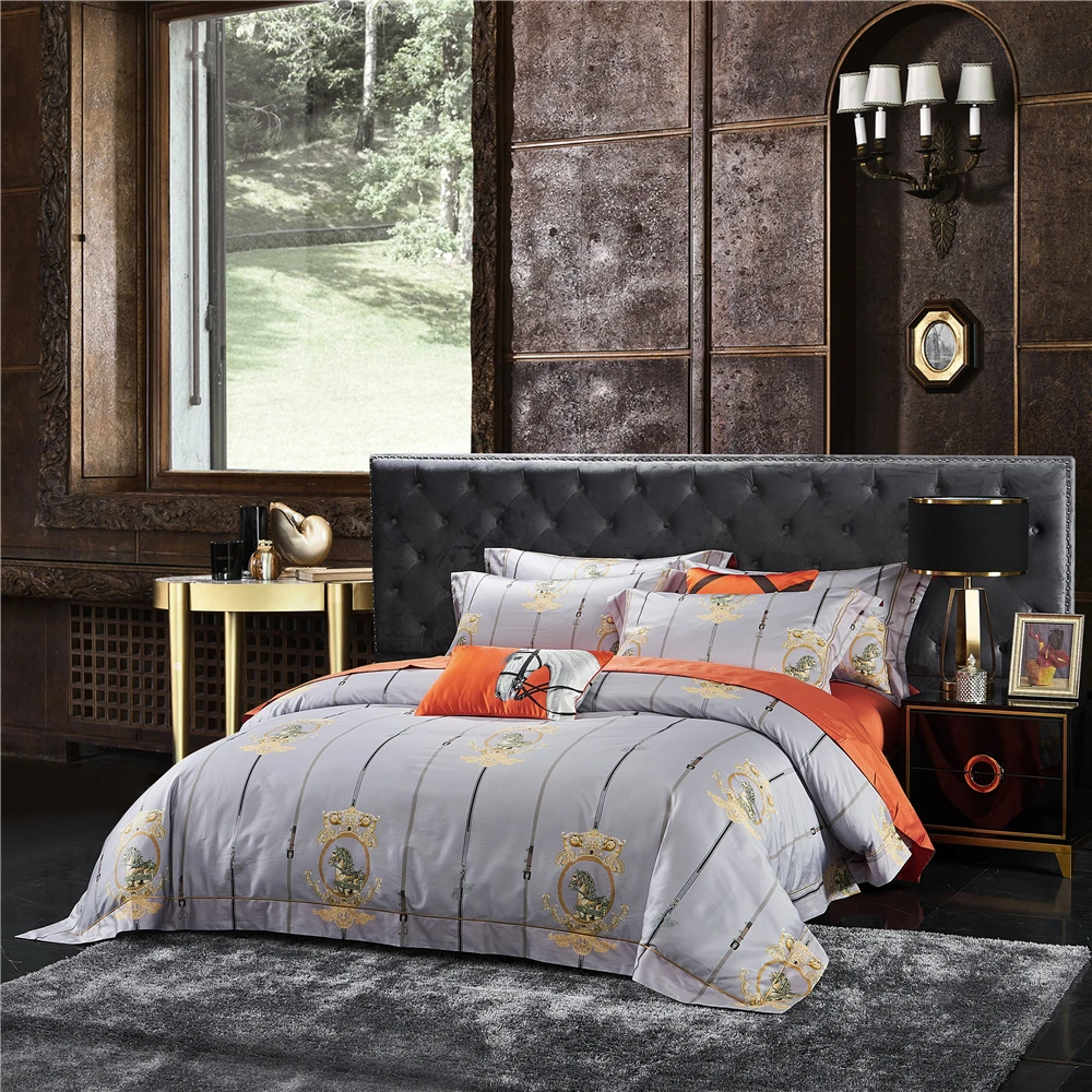 Baroque Stripe Combination Design Silvery 4Pieces Bedding Sets Digital Printing BedSheets Pillowcase Duvet Cover Queen King Size