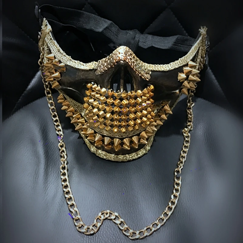 Halloween mask Sexy cosplay gold skull DJ DS punk rivet nightclub dance party masks