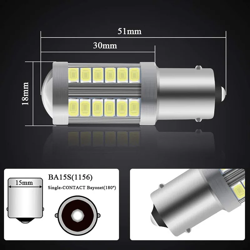 2/4/8 Stuks Auto Richtingaanwijzers P 21W 1156 Ba 15S 1157 Bay15d Led Lampen 12V 5730 Smd 7000K Witte Staart Rem Parking Achteruitrijlichten