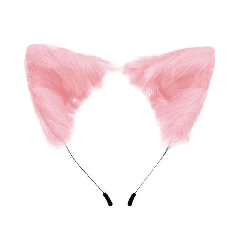 Kawaii różowe pluszowe kocie uszy pałąk realistyczne Furry puszyste zwierząt Hairband Lolita Cosplay Fox kostium Anime akcesoria do włosów