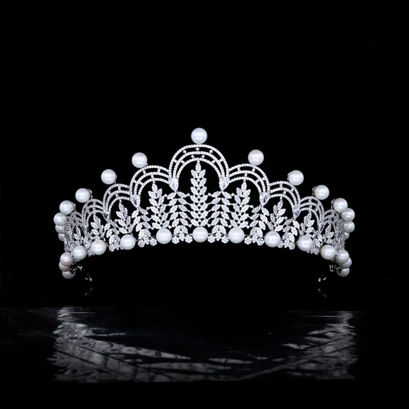 

3A Cubic Zirconia Princess Replica Tiara,Pearls Tiaras for Bride,Prom,Party Head Accessories TR00168