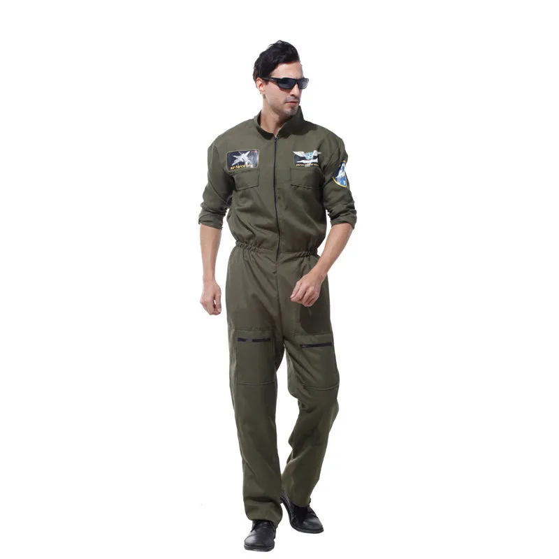 Adult Men Special Forces Hero Air Force Costume Military Uniform Pilot Airman Flight Suit Jumpsuit Halloween Carnival Outfit