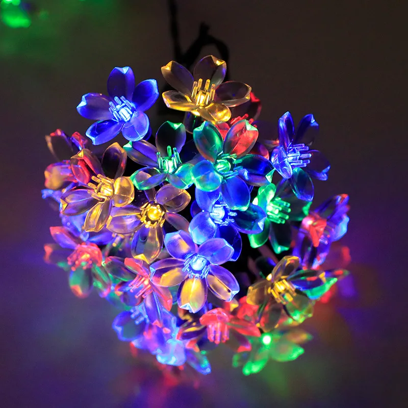 LED solar energy cherry blossom lamp string outdoor waterproof lotus lamp string Christmas garden decoration lantern string