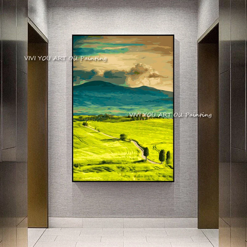 The Nature Spring View Original Abstract Modern Thick Green Oil Painting Handpainted Textured Brush Wall Art Country Drawings