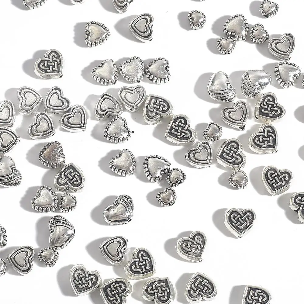 20/30/50pcs 6-10mm Tibetan Antique Silver Plated Heart Charms Metal Spacer Beads For Jewelry Making Diy Finding Accessories