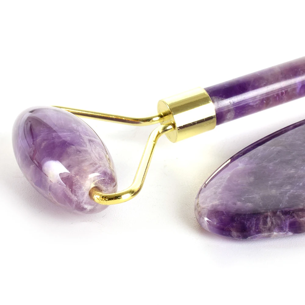 Natural Amethyst Jade Roller Set Facial Massage Rollers Massager for Face Slimming Chin Lift Up Facial Beauty Roller Skin Care