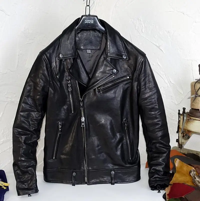 Highly recommend plant tanned sheep leather motorcycle jacket man Handsome leather jacket