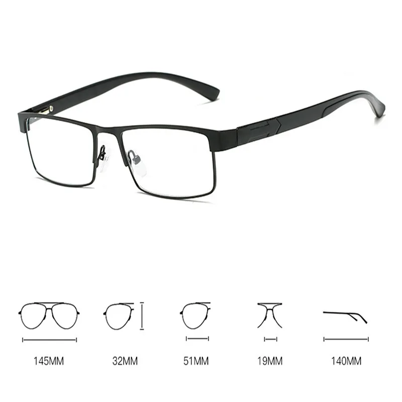 High Quality Men Women Metal Alloy Reading Glasses Spring Hinge 12 Layers Magnifying Presbyopic Glasses Full Frame Black 1.50