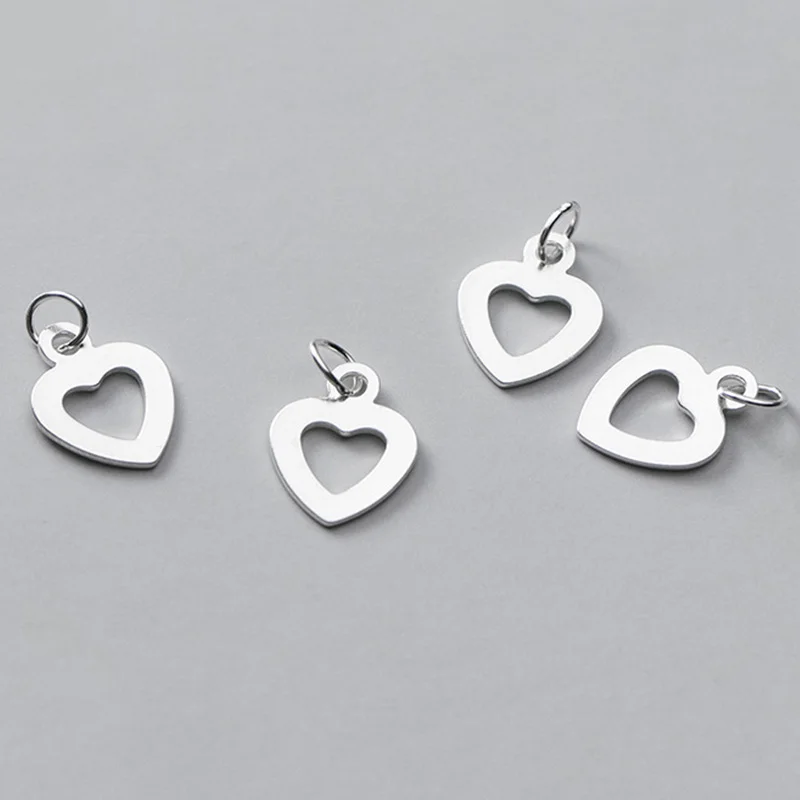 2pcs 925 Sterling Silver Sweet Heart Dangler Charms Entire S925 Silver Fancy Women Necklace Hearts Pendants DIY Jewelry Findings