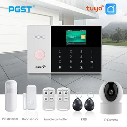 PGST PG105 TUYA GSM Alarm System with WiFi IP Camera Smoke Detector RFID Home Burglar Security Alarm Smart Home Kit