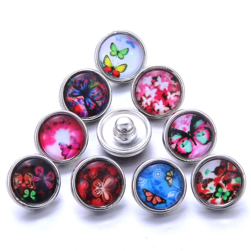 10pcs/lot Mixed Glass 12mm Snap Button Jewelry Fit Snap Bracelet Earrings Necklace 12mm snap buttons for snap button jewellery