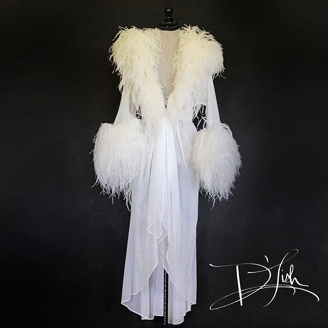 Luxury White Feather Fur Women Winter Kimono Pregnant Party Sleepwear Maternity Bathrobe Chiffon Nightgown Photography Gown Robe