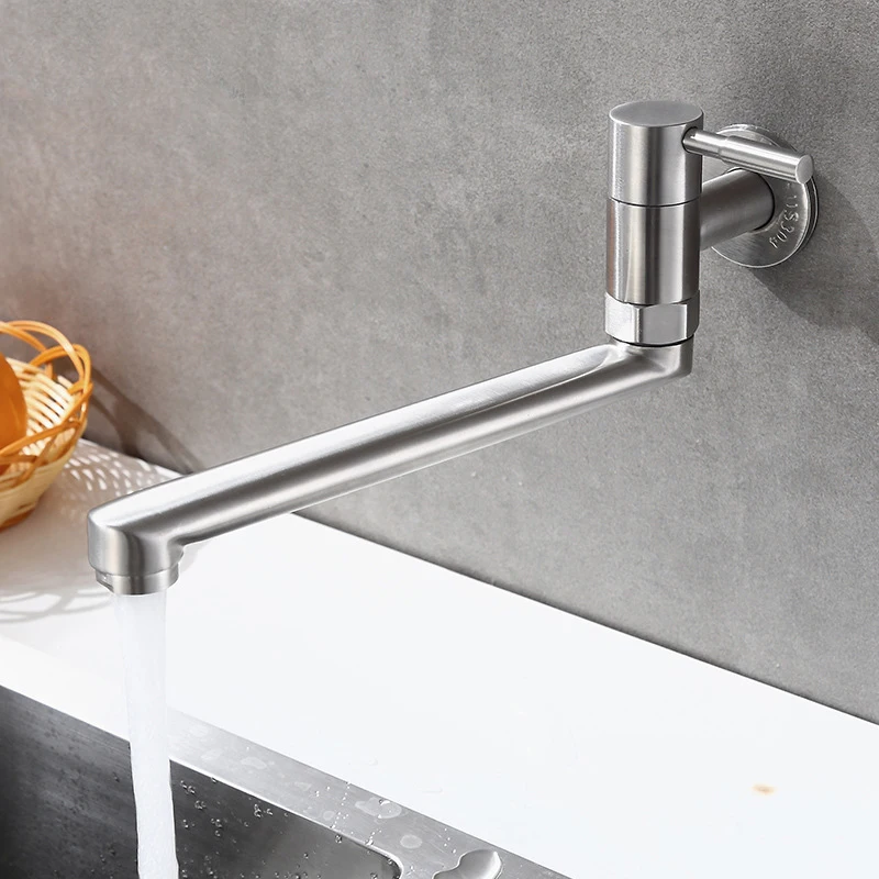 Single Cold Leakproof Hotel Kitchen Faucet Balcony Basin Sink Home Lengthen Rotatable Mop Pool Modern Silver Stainless Steel