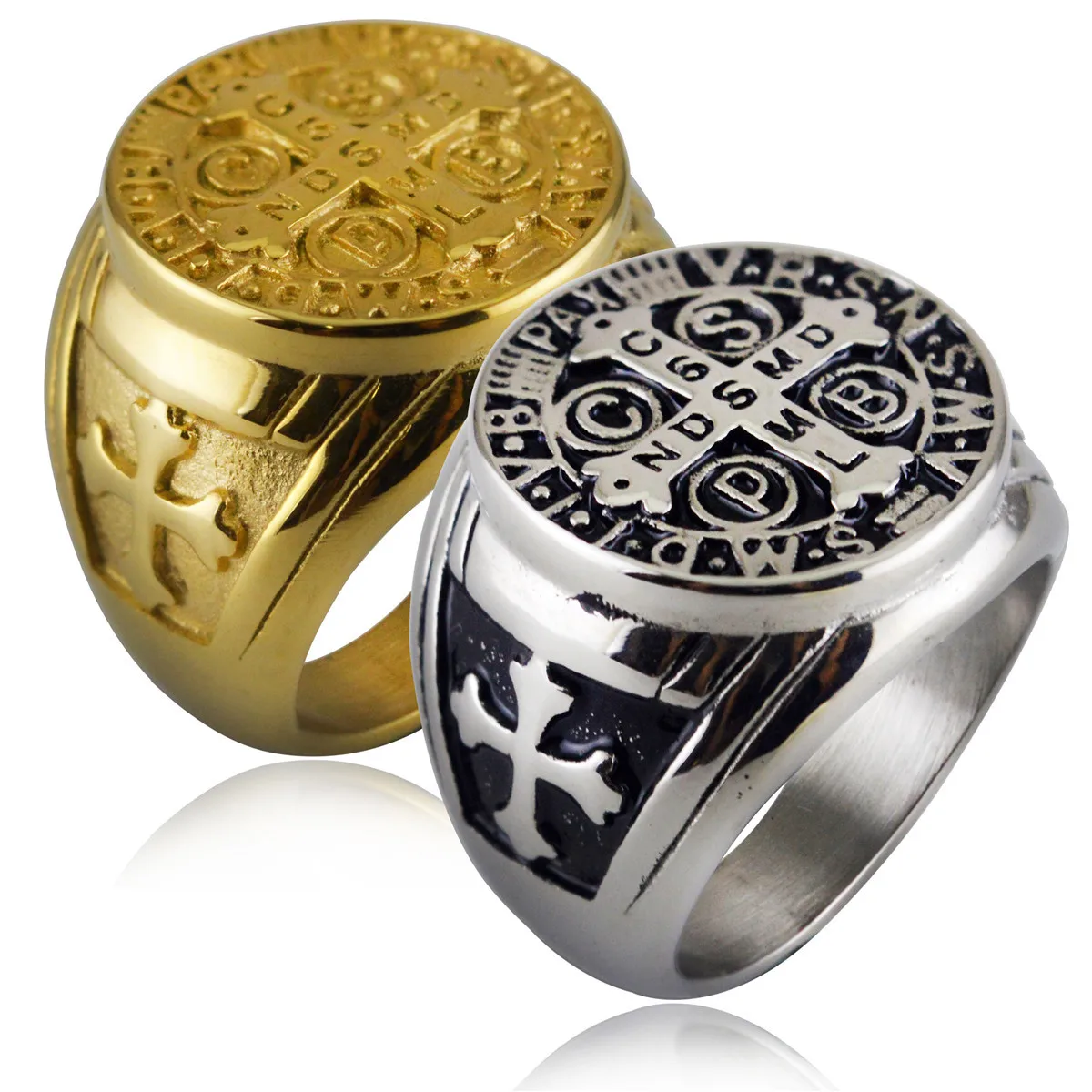 European and American religious new jewelry, religious Holy Father Holy Benedict cross, men's stainless steel ring