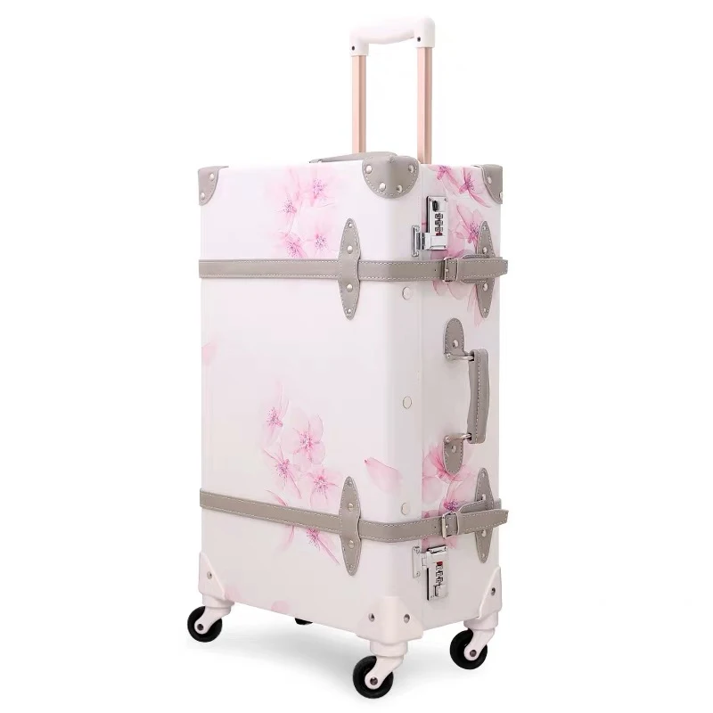 Hot!New Women 2PCS/SET Vintag PU Cherry blossoms Rolling Luggage sets,Men 13\