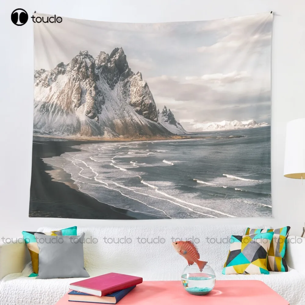 Stokksnes Icelandic Mountain Beach Sunset - Landscape Photography Tapestry Fun Tapestry Custom Decoration Wall Hanging