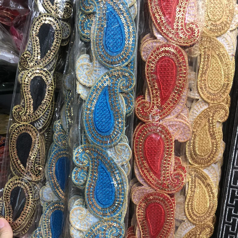 10yards  13color  Colorful Sequins Lace Ribbon African Embroidered Flower Trim Tape Iron On Fabric Diy Clothe Headdress Materi