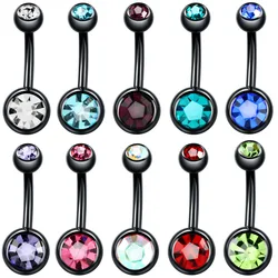 2PC 316l Surgical Black Assorted Colors With Double Zircon Balls Belly Button Ring Navel Piercing Body Jewelry 14g пирсинг