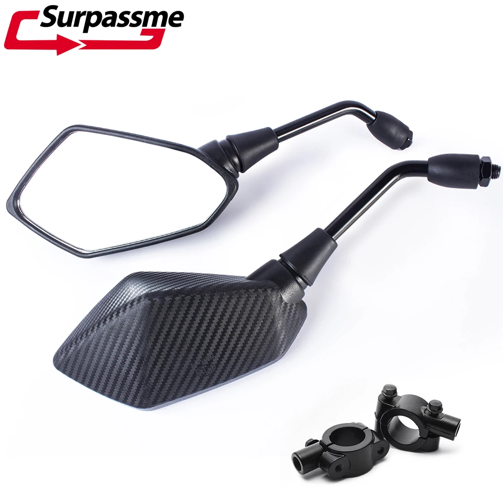 Universal Motorcycle Rear View Mirror with 7/8\'\' Handlebar Mount Clamp Carbon Fiber Convex Mirrors for Motocross ATV Scooter