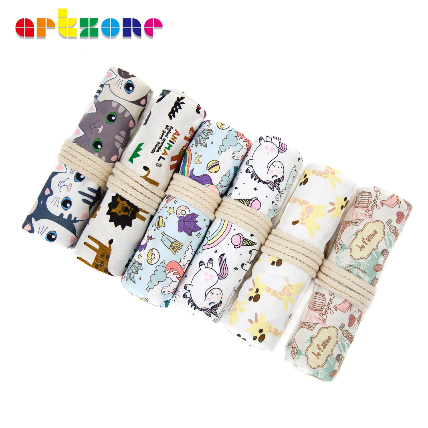 72 Holes Canvas Wrap Roll Up Pencil Bag Colorful Cloth Pencil Case Kawaii Canvas Pen Bag for Girls Boys