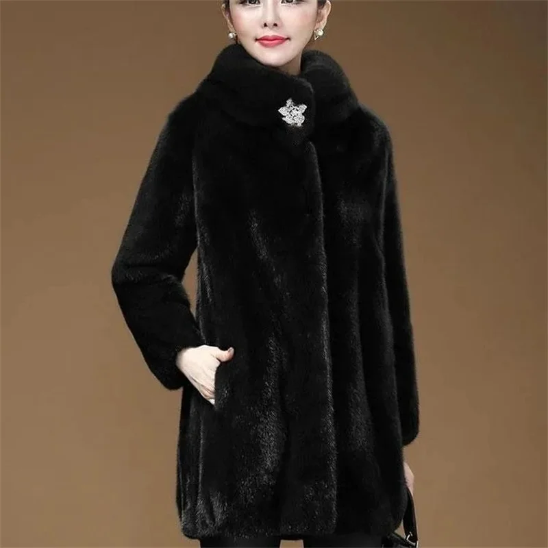 Solid Color Whole Mink Mink Fur Coat 2021 Winter New Women Imitation Mink Velvet Mid-length Fur Coat Mother Outfit Red Wine A663