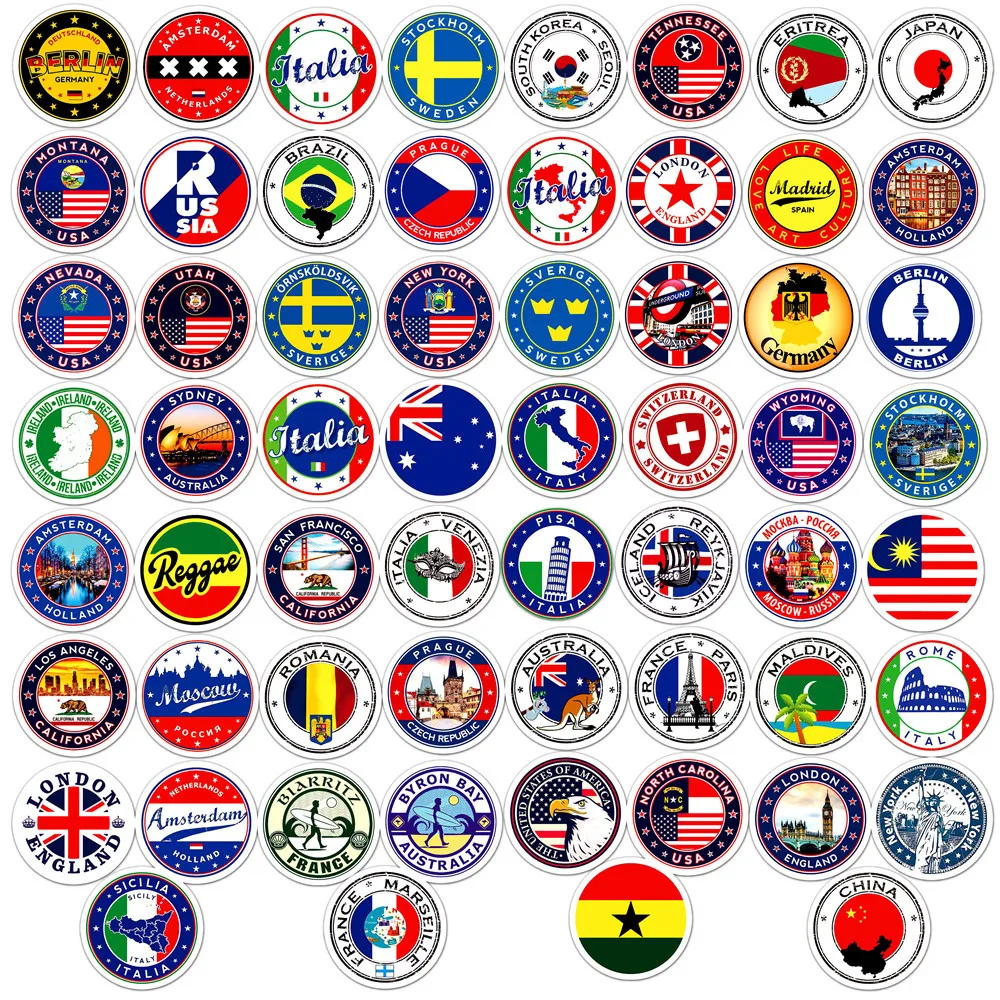 60Pcs National Flags Stickers Toys Sticker DIY Scrapbooking Suitcase Flag Logo Envelope Sealing Sticker