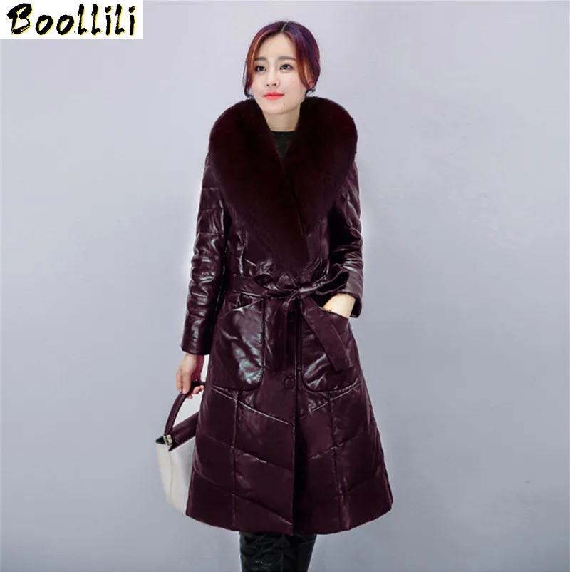 Down Boollili Women's Jackets Warm Thick Winter Coat Female Fur Collar Leather Jacket Slim Women's Fur Coat Jaqueta Couro